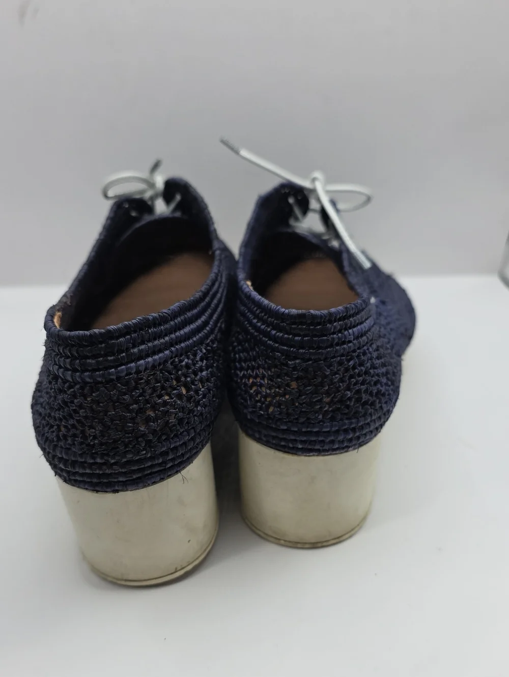 Robert CLERGERIE Women 38.5 Lisa Woven Raffia Wedge Platform Oxford Shoes
